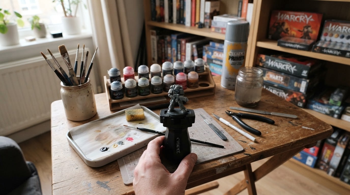 Editorial illustration for miniature painting kit.