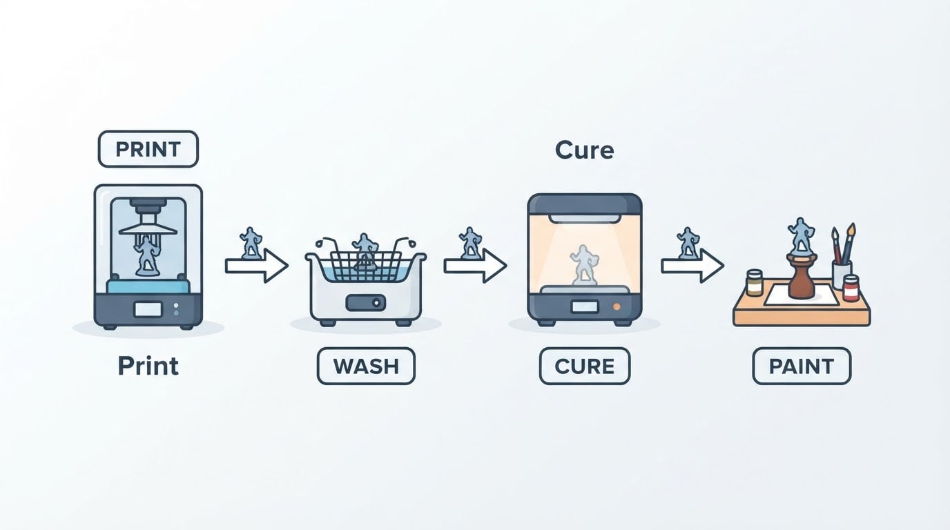 Workflow diagram for best resin printer for miniatures.
