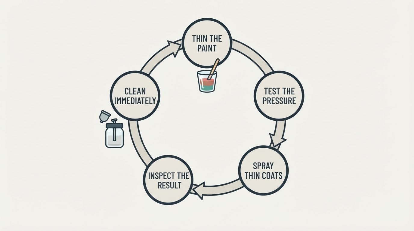 Workflow diagram for beginner airbrush kit.